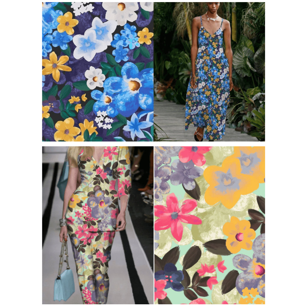 ผ้าเรยอนซาตินพิมพ์ลายดอกไม้ใหญ่ Rayon Satin Print เนื้อผ้านุ่ม ใส่สบาย ขนาด 1 หลา พร้อมส่ง