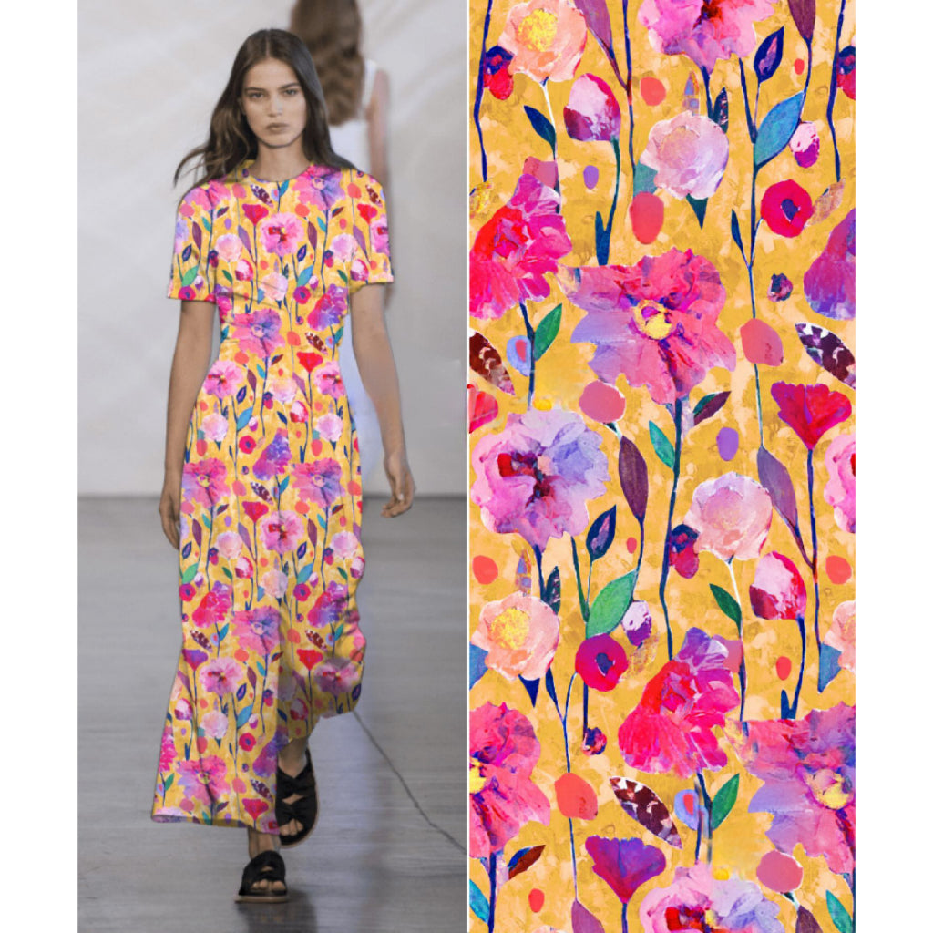 ผ้าเรยอนซาติน สีสด ผ้าพิมพ์ ลวดลายศิลป์ หน้ากว้าง 58' เนื้อผ้านุ่มลื่น ใส่สบาย ขนาด 1 เมตร พร้อมส่ง