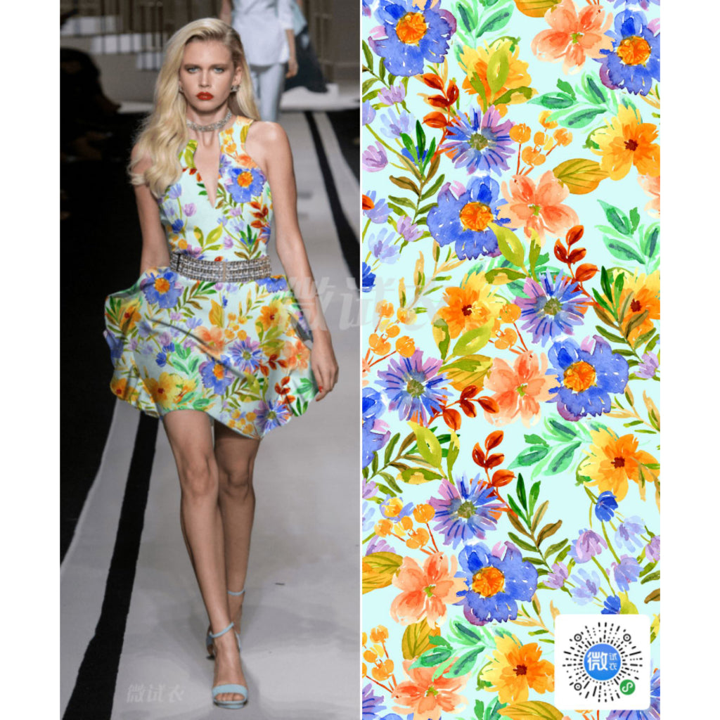 ผ้าเรยอนซาติน สีสด ผ้าพิมพ์ ลวดลายศิลป์ หน้ากว้าง 58' เนื้อผ้านุ่มลื่น ใส่สบาย ขนาด 1 เมตร พร้อมส่ง