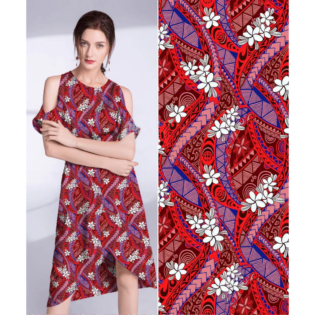 ผ้าเรยอนซาติน สีสด ผ้าพิมพ์ ลายดอกไม้ใหญ่ หน้ากว้าง 58' RAYON SATIN FABRIC