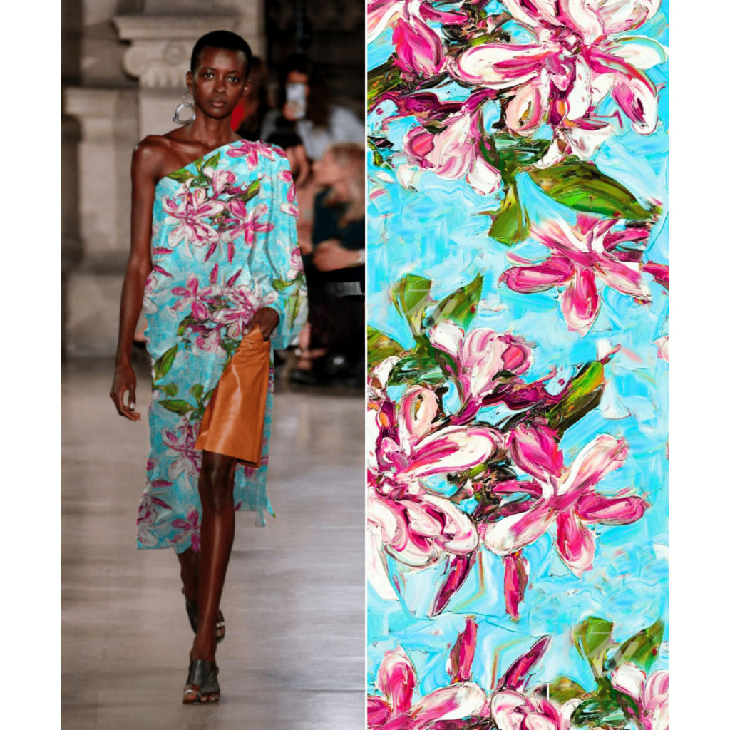 ผ้าเรยอนซาติน สีสด ผ้าพิมพ์ ลวดลายศิลป์ หน้ากว้าง 58' เนื้อผ้านุ่มลื่น ใส่สบาย ขนาด 1 เมตร พร้อมส่ง