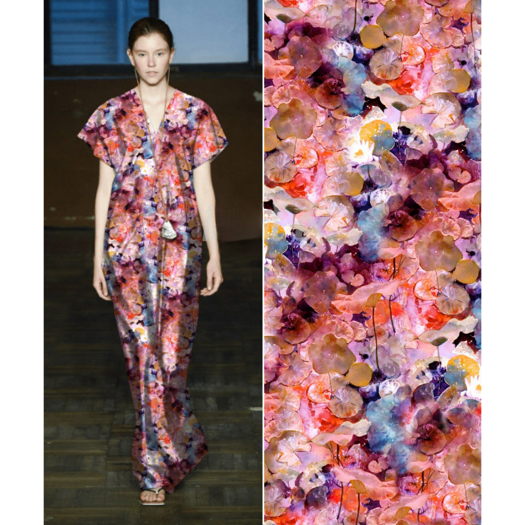 ผ้าเรยอนซาติน สีสด ผ้าพิมพ์ ลวดลายศิลป์ หน้ากว้าง 58''RAYON SATIN FABRIC