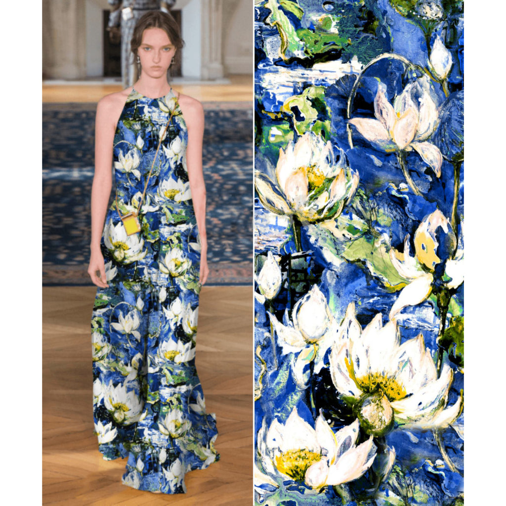 ผ้าเรยอนซาติน สีสด ผ้าพิมพ์ ลายดอกไม้ใหญ่ หน้ากว้าง 58'' RAYON SATIN FABRIC