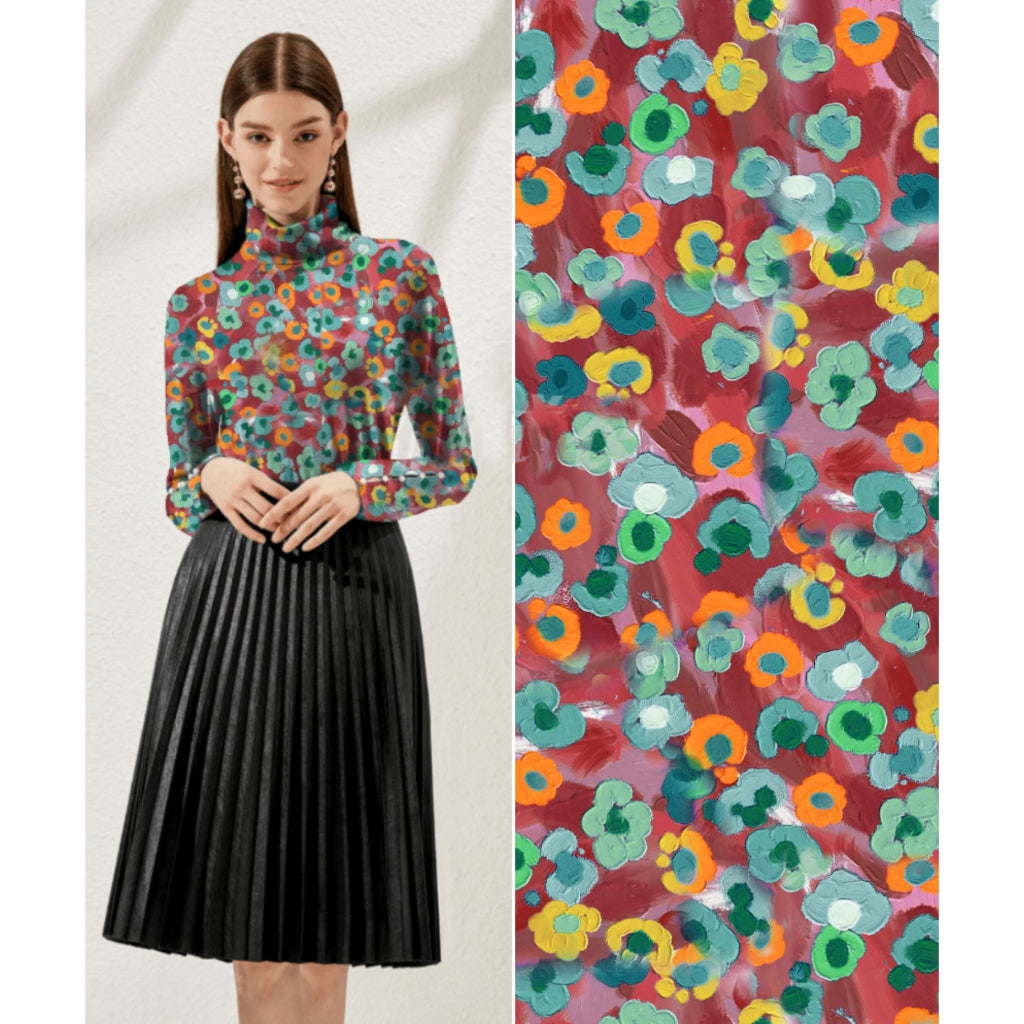 ผ้าเรยอนซาติน สีสด ผ้าพิมพ์ ลวดลายศิลป์ หน้ากว้าง 58' เนื้อผ้านุ่มลื่น ใส่สบาย ขนาด 1 เมตร พร้อมส่ง