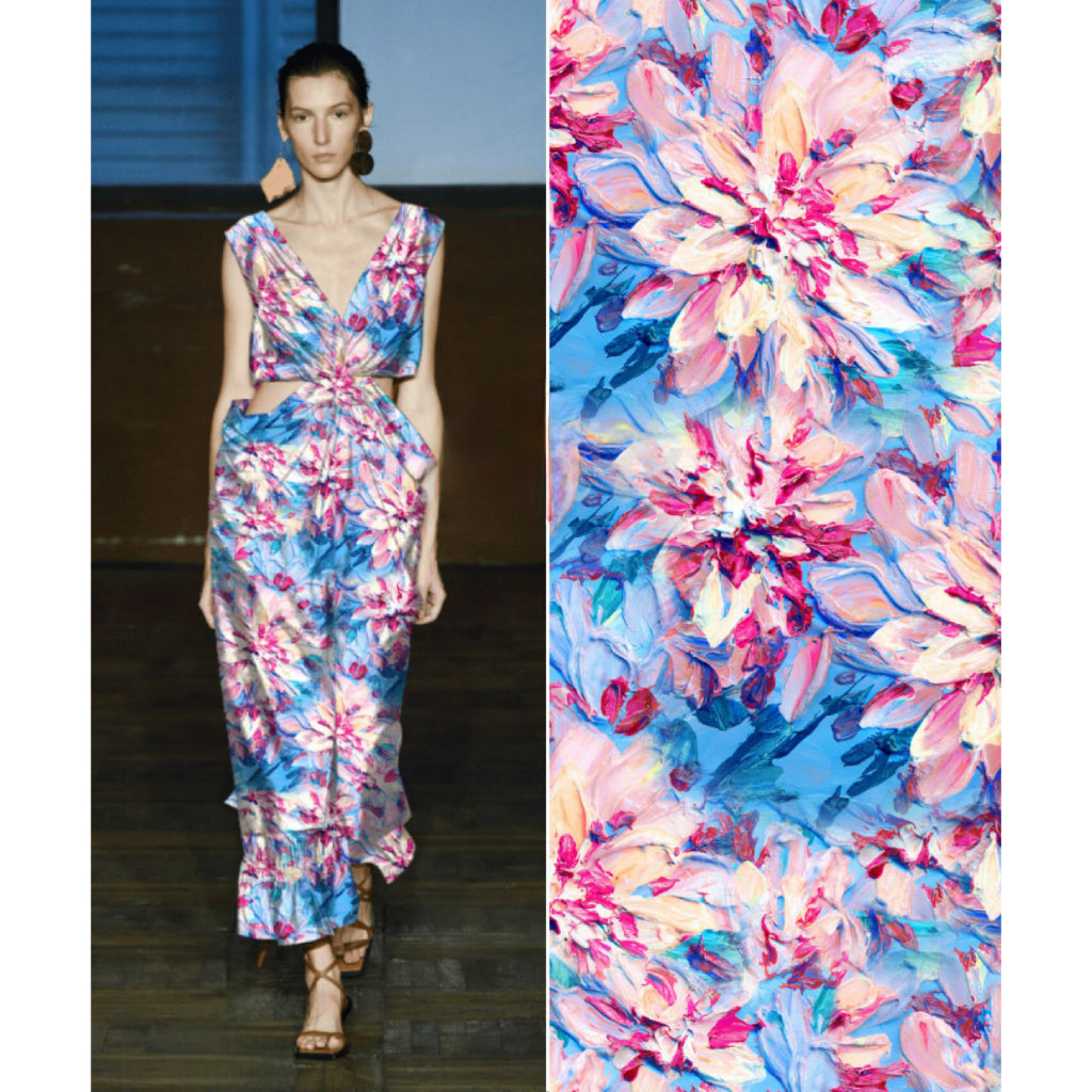 ผ้าเรยอนซาติน สีสด ผ้าพิมพ์ ลวดลายศิลป์ หน้ากว้าง 58' เนื้อผ้านุ่มลื่น ใส่สบาย ขนาด 1 เมตร พร้อมส่ง